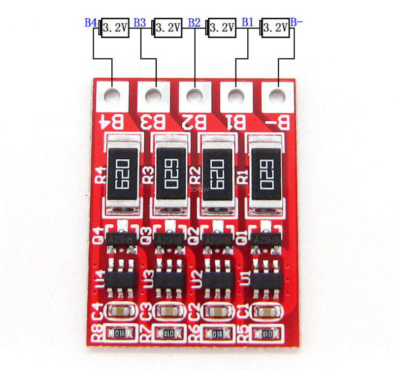 4串3.2V磷酸铁锂电池均衡板 3.6V磷酸铁锂均衡功能板 充电均衡板